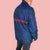 Vintage Steppjacke/Windbreaker, dunkelblau + rote Streifen, L/XL, Trissi wearingbetweenmondays